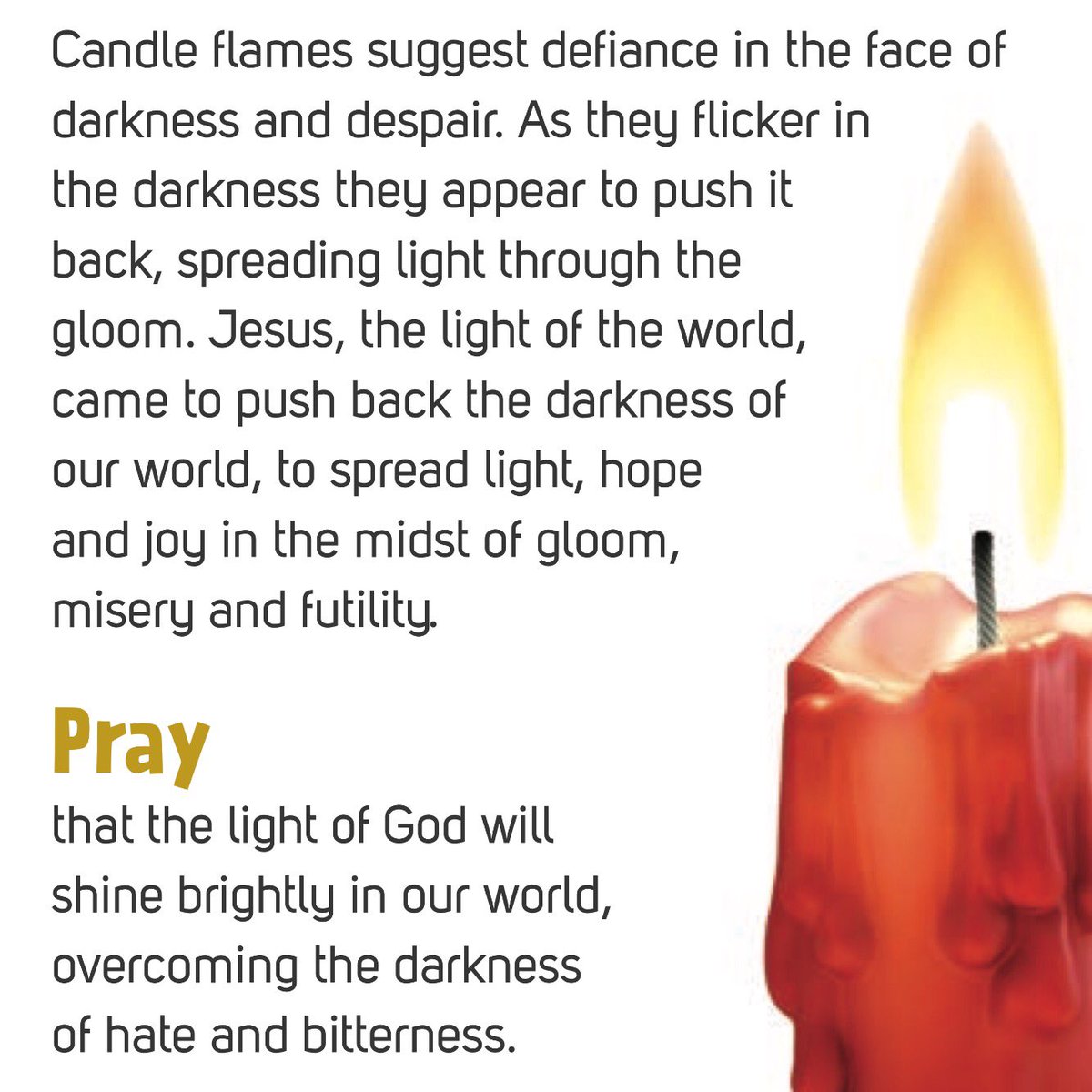 LiveAdvent's tweet image. Today's #LiveAdvent action
Watch a candle flame. 
Read @paulargooder's reflection &amp;amp; pray for light to overcome darkness