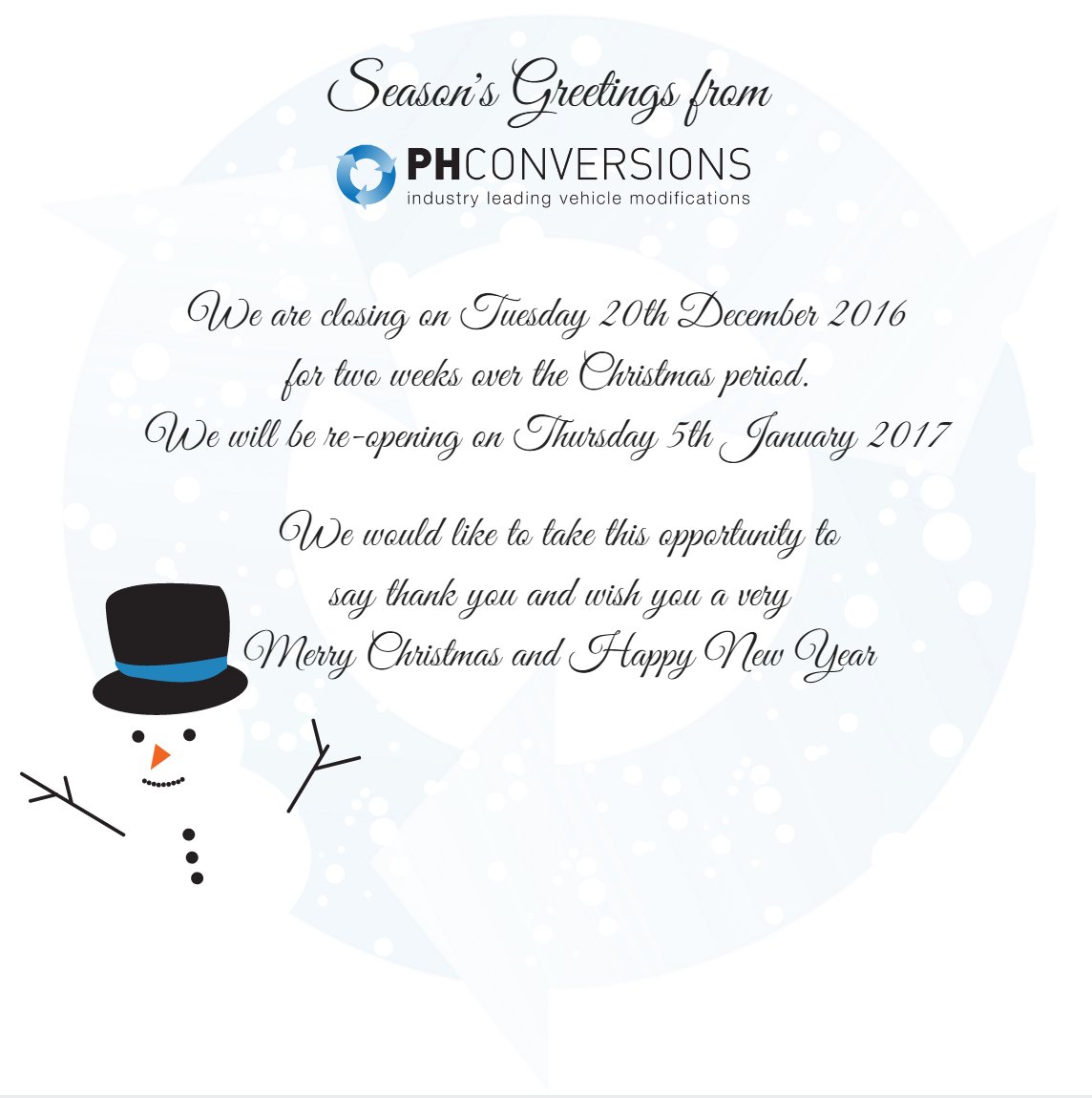 Merry Christmas and Happy New Year from all the staff at PH Conversions! #Christmas #ClosingTime