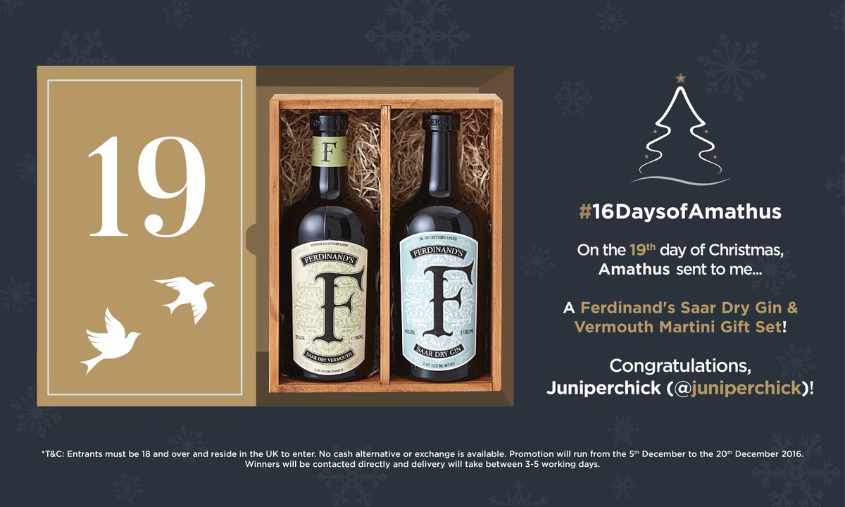 Amathus (@amathusdrinks) on Twitter photo Congratulations <a href="/juniperchick/">Sandra aka Juniperchick 🍸</a>, you've won day 15 of #16DaysofAmathus. Please check your DM now! <a href="/FerdinandsGin/">FERDINAND'S Saar Gin</a> #Vermouth #DrinksToTheWorld Congratulations <a href="/juniperchick/">Sandra aka Juniperchick 🍸</a>, you've won day 15 of #16DaysofAmathus. Please check your DM now! <a href="/FerdinandsGin/">FERDINAND'S Saar Gin</a> #Vermouth #DrinksToTheWorld