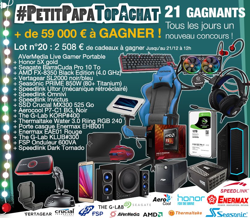 TopAchat's tweet image. Concours #PetitPapaTopAchat

C&apos;est parti pour le #lot20 à 2 508 € :-)

Pour participer, RT + Follow @TopAchat !