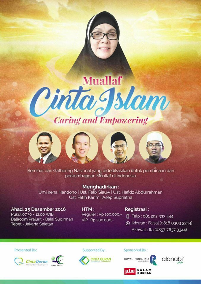 IRENA_CENTER's tweet photo. #MuallafCintaIslam menghadirkan pembicara Umi Irena Handono, Ust Felix  Siauw, Ust Fatih Karim, Asep Supriatna &amp; Ust Hafidz Abdurrahman. https://t.co/hurrGYWEGa