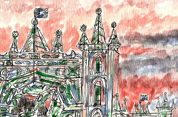 edinsketcher's tweet photo. Today's sketchblog: A splendid colour show in #Edinburgh as the sun falls on the #StreetofLight. @Edxmas https://t.co/6Hafn1q8aE https://t.co/hxUxQIgJJt