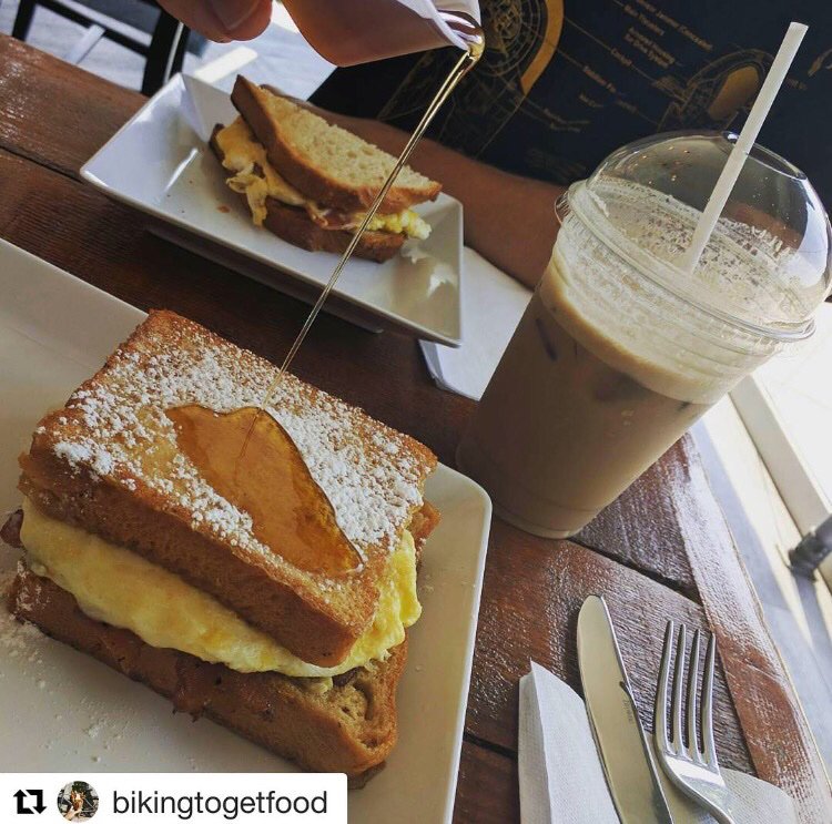 Eggs, bacon &amp; cheese on French toast topped with maple syrup was just as good as it sounds 🐐 #oohlala #goatcoffeeco