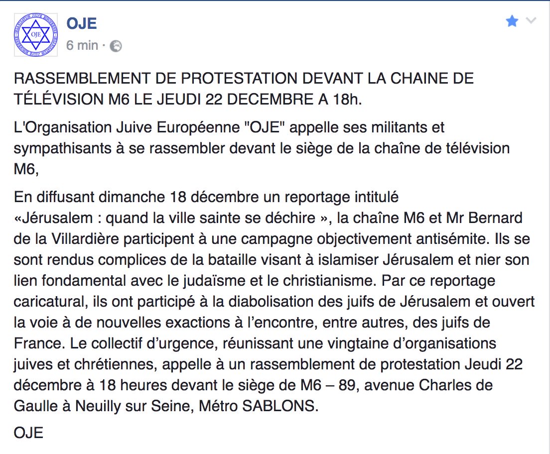GiorgioA100's tweet image. Le collectif d’urgence appelle à un rassemblement Jeudi 22/12 à 18h00 devant le siège de @M6 pour protester contre la diabolisation d'Israël