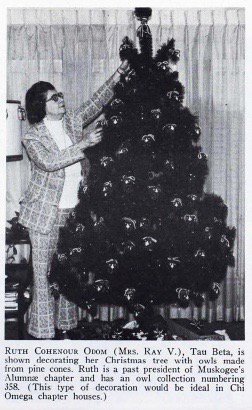 40 YEARS AGO: In 1976, this alumna @taubetachio <a href="/TauBetaChiOmega/">Tau Beta, Chi Omega</a> displays her owl tree. Do you have an owl tree? Let's see it!