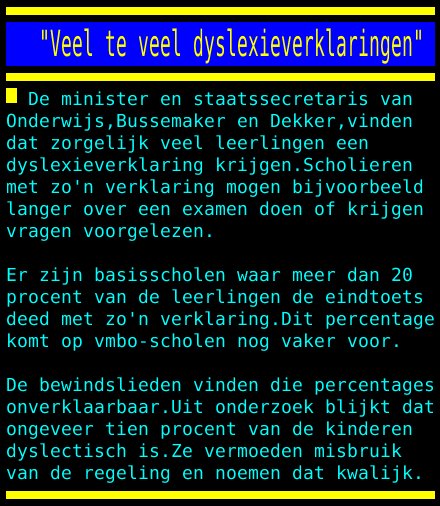 Teletekst's tweet photo. "Veel te veel dyslexieverklaringen" https://t.co/HmW5TGx2yB