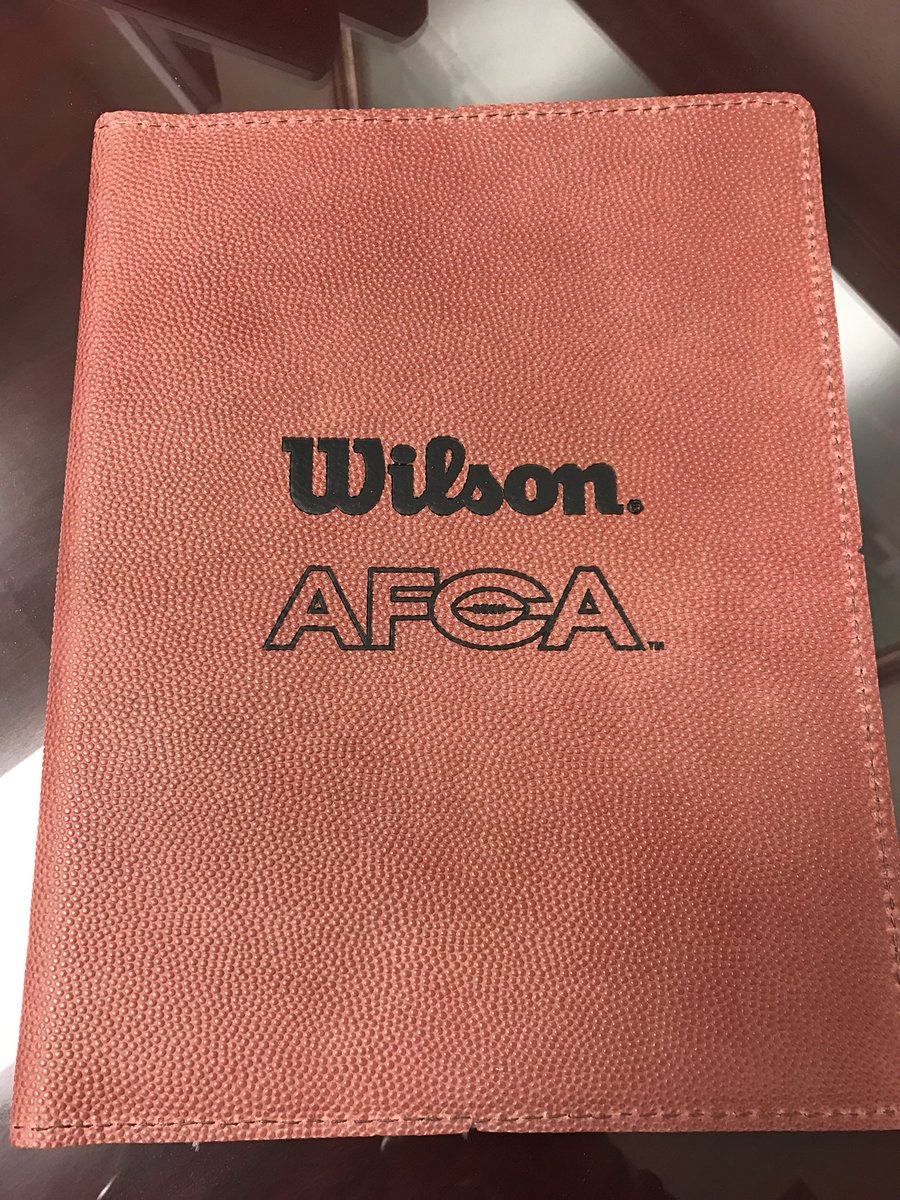 RT and Follow <a href="/WeAreAFCA/">AFCA</a> for a chance to win this pigskin AFCA branded notebook! The winner will be announced tonight! #AFCAAwards
