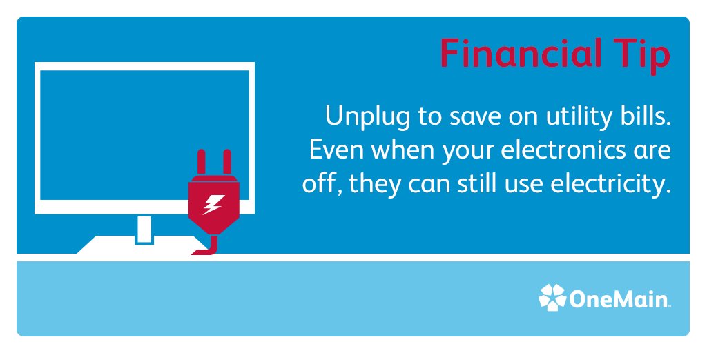 OneMain's tweet photo. If you can't unplug, use an energy-saving power strip to cut power when your electronics are not in use. https://t.co/K8JlD0ccls https://t.co/dxcwYGjrfN
