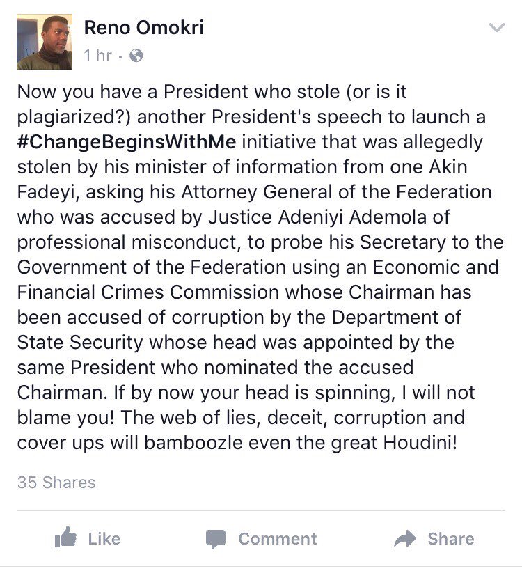 BUHARI is a 'thief' - Reno Omokiri alleges C0IGBgTWIAAv28X