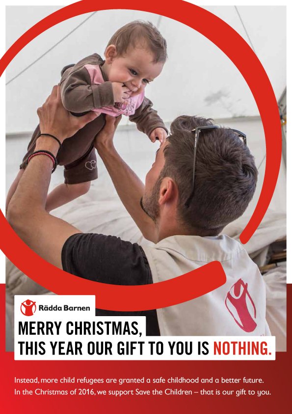 Cristienordic's tweet photo. Merry Christmas, this year our gift to you is NOTHING. Instead, more child refugees are granted a better future. @raddabarnen https://t.co/kcHtWia7oo
