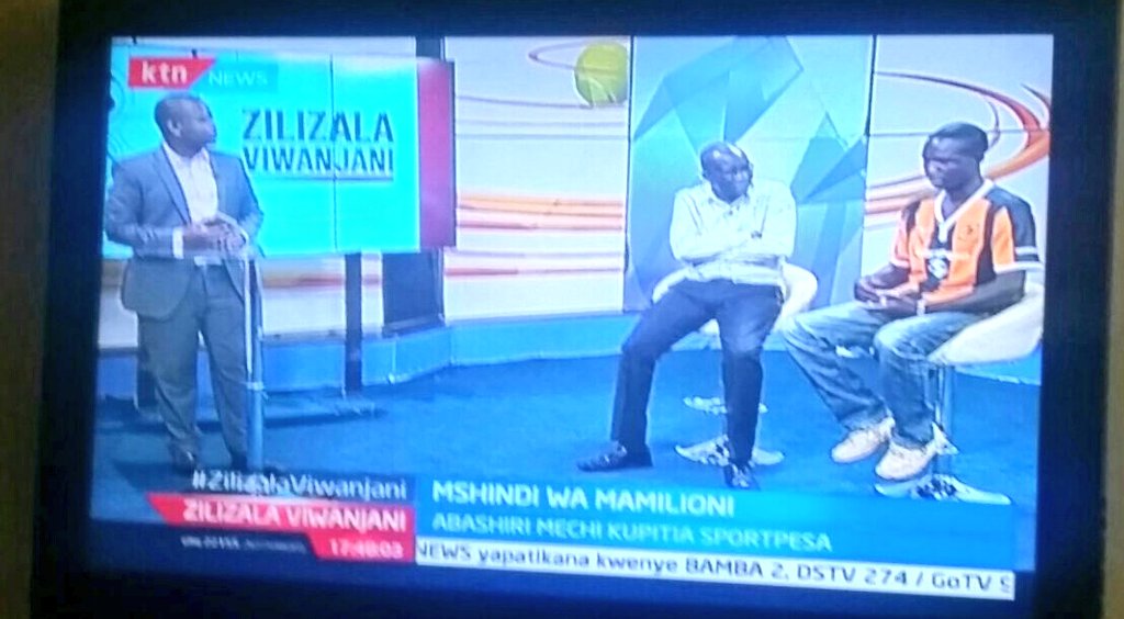 MbulaMutula's tweet photo. Tazama #ZilizalaViwanjani na @Abullerahmed kwenye @KTNNews akiwa na mshindi wa SportPesa Mega Jackpot #36MilBonus https://t.co/9aGqeIQzj3