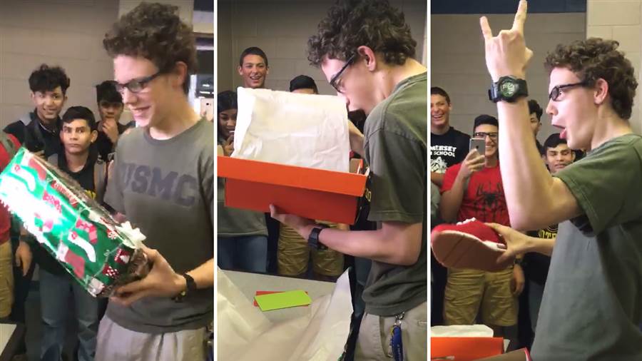 TODAYshow's tweet photo. Teens work together to buy new sneakers for classmate with special needs https://t.co/2LSWyojTt3 #ShareKindness https://t.co/AWAKMm6CcV