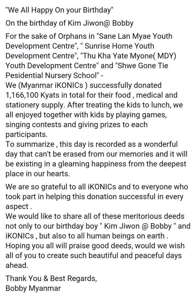 bobby_myanmar's tweet photo. 이 칭찬할 만한, 자비로운 행위들을 생일 맞는 바비(김지원) 뿐만 아니라 이세상 모둔 사람들에게 공유하여 기쁨을 나누고자 합니다.

Full story >> https://t.co/48VhcCBkmk

#HolupItsBobbyDay  #바비 #아이콘 https://t.co/qjp9CTPXza