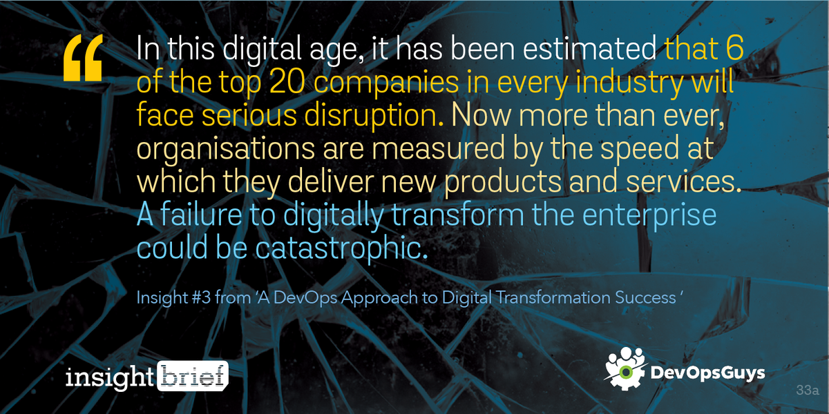 6 of top 20 co's in every industry face disruption. Successful #DigitalTransformation is the key  okt.to/wvdQAF  @DevOpsGuys