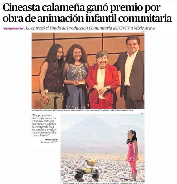 CNTVChile's tweet photo. Cineasta calameña ganó premio por obra de animación infantil comunitaria #FondoComunitarioCNTV #PerroCuento https://t.co/JXTQqSij5S https://t.co/rRxtU4nckJ