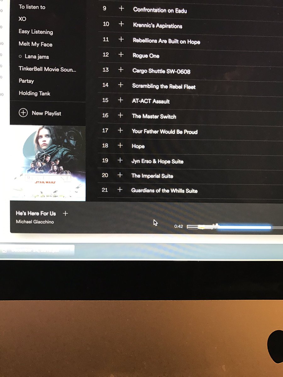 itsryangordon's tweet photo. @Spotify well played indeed. #lightsaber #spotify #RogueOne #soundtrack https://t.co/c6CeHnLB78