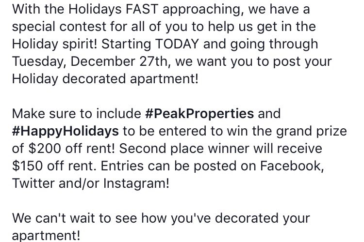 PeakPropChicago's tweet photo. CONTEST STARTS TODAY! #PeakProperties #HappyHolidays https://t.co/grf3wKbaki
