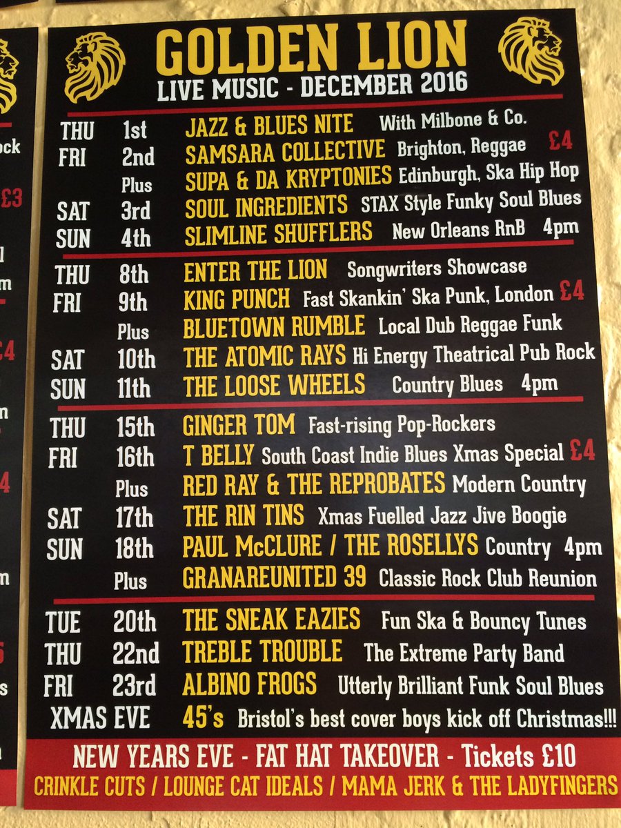 Our Christmas week of live music begins tonight with the Sneak Eazies, 5 nights 5 bands, come along &amp; have some fun!!