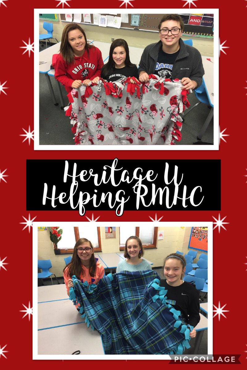 MrsLindenbaum's tweet photo. A few completed blankets for @RMHCofCentralOH families! @theheritagems students are awesome! #heritageu https://t.co/cLM3qSjQuJ