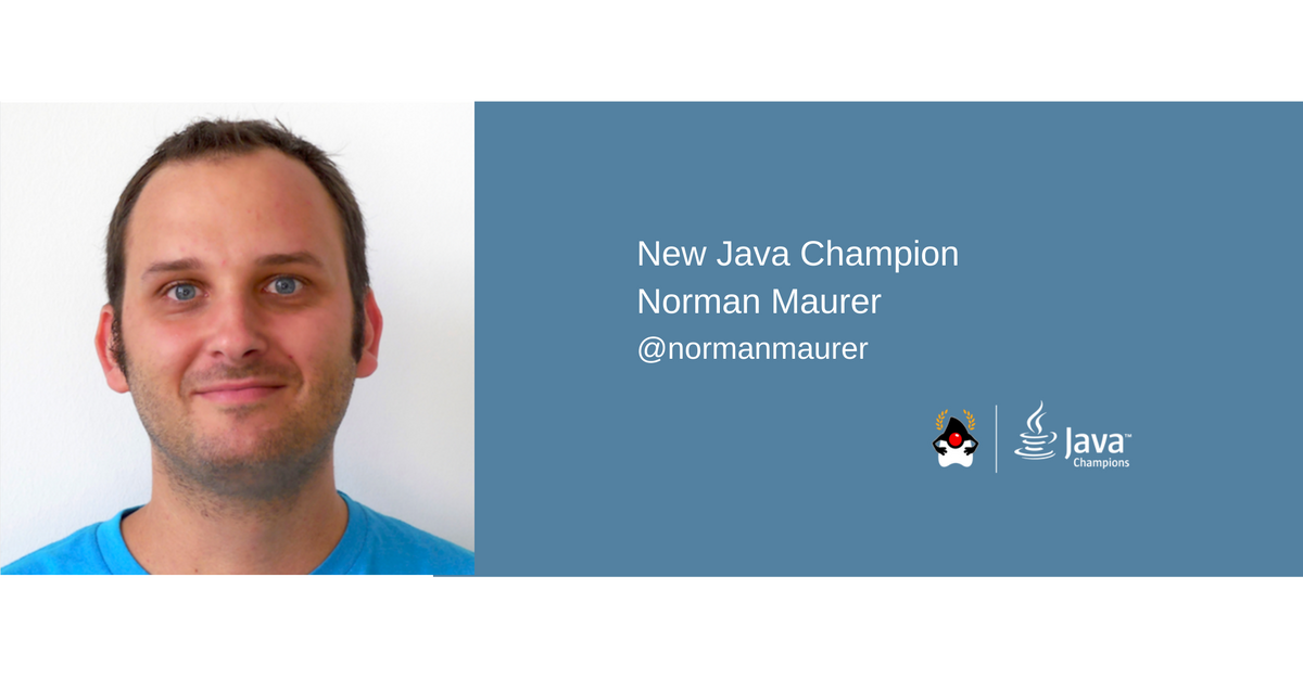 java's tweet image. A warm welcome to new Java Champion Norman Maurer @normanmaurer #java @Java_Champions blogs.oracle.com/java/java-cham…