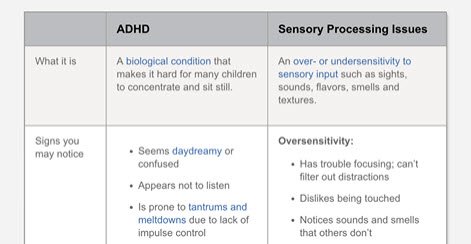 Sensory Processing Chart