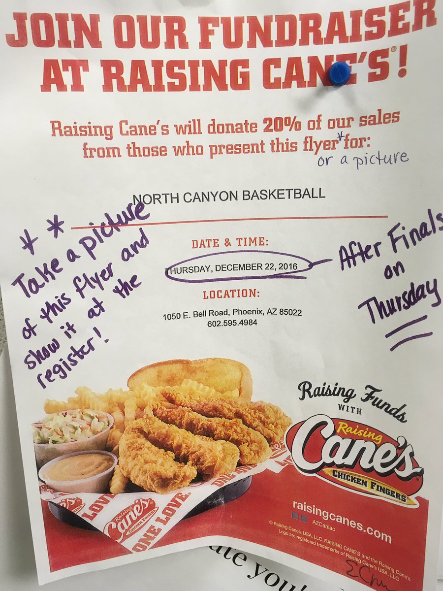 Make sure to support the North Canyon basketball teams Thursday by eating @Raising_Canes after finals!!!! <a href="/basketball_nchs/">NCHS Basketball</a> <a href="/NCgirls_bball/">NC Girls Basketball</a>