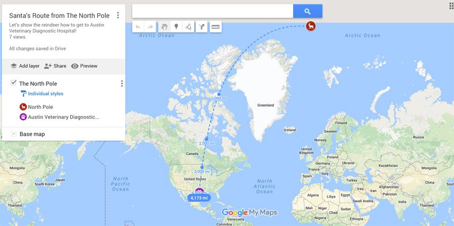 Austin_Vets's tweet image. 4,173 miles from North Pole to Austin Veterinary Diagnostic Hospital! drive.google.com/open?id=1IpfdV… Track Santa's travels @NoradSanta #Santa