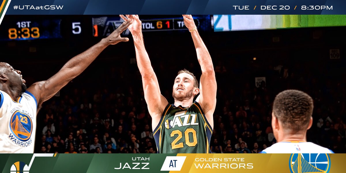 🏀: #UTAatGSW 📺: @ROOTSPORTS_RM & @NBATV 📻: @1280sports 🕣: 8:30pm 📱: Jazz App #TakeNote https://t.co/FnsifAAGBA