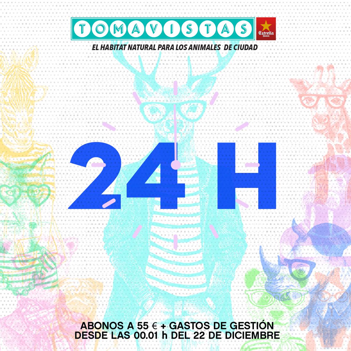 TomavistasFest's tweet photo. TIC,TAC,TIC,TAC...A las doce del 22/12 sube el precio de los abonos a 55€+ GG, ¡Hazte con el tuyo, solo quedan 200! https://t.co/J6PokJC2lp https://t.co/jetPzT5Kf5