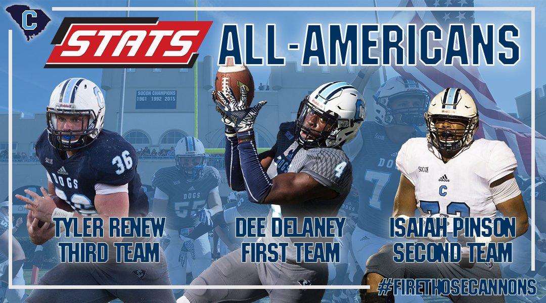 CitadelFootball's tweet photo. The Citadel's 3 @FCS_STATS All-Americans tied for 4th in FCS & 1st in @SoConSports. Congratulations Dee, Isaiah & Tyler!!! #FireThoseCannons https://t.co/blLiP2kQUX