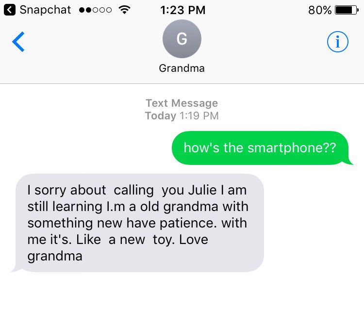 tayschultz's tweet photo. my gma called me twice in the middle of bio today because shes so excited about her new smartphone 😂😂😭 not even mad tho bc shes so cute https://t.co/GcJyMQS7VB