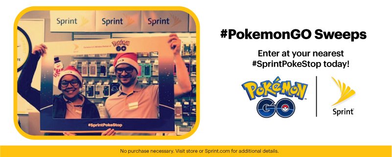 Take a selfie inside a #SprintPokeStop, tweet it w/ #SprintPokeStop +
#Sweepstakes for a chance to win! sprint.co/PGSweeps