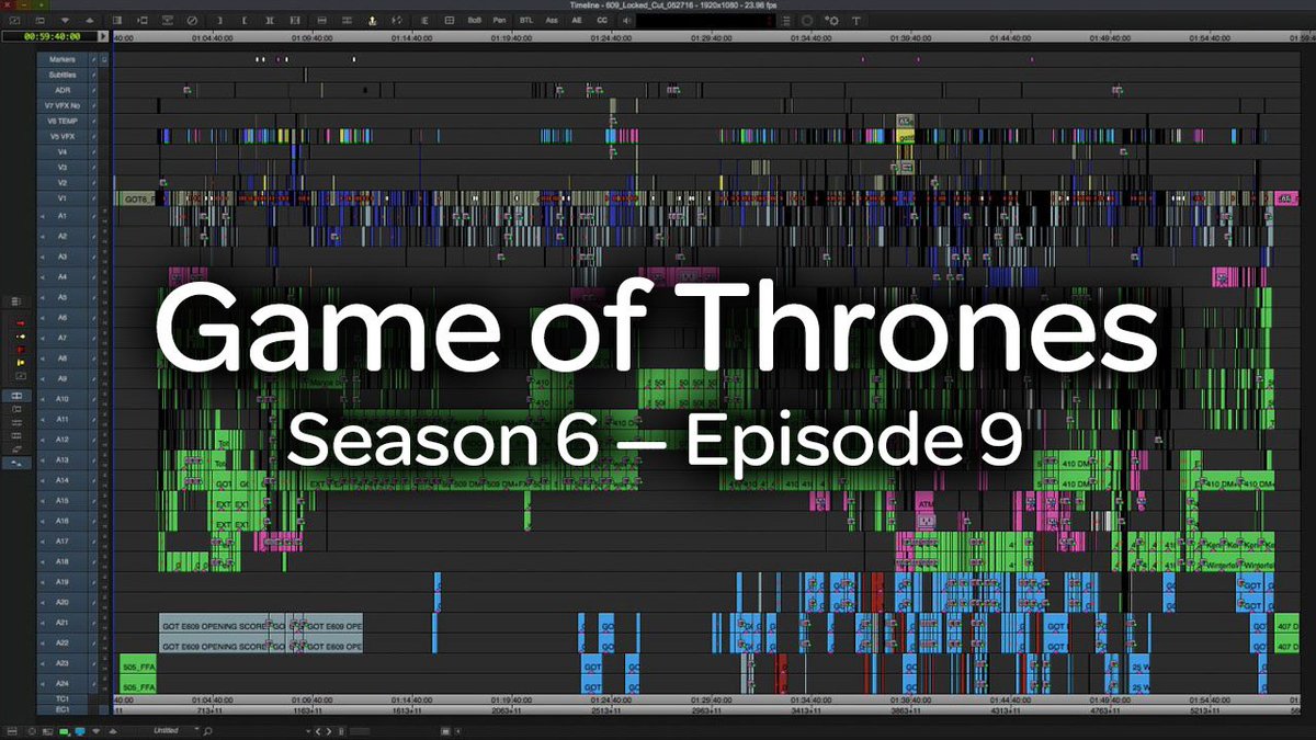 Avid Media Composer - 🎞️ Timeline art — Game of Thrones S06E09 ▶️  avidblogs.com/game-of-thrones 📷 Tim Porter, ACE #got #gameofthrones # timeline #editing #postproduction #mediacomposer #avid #iamavid