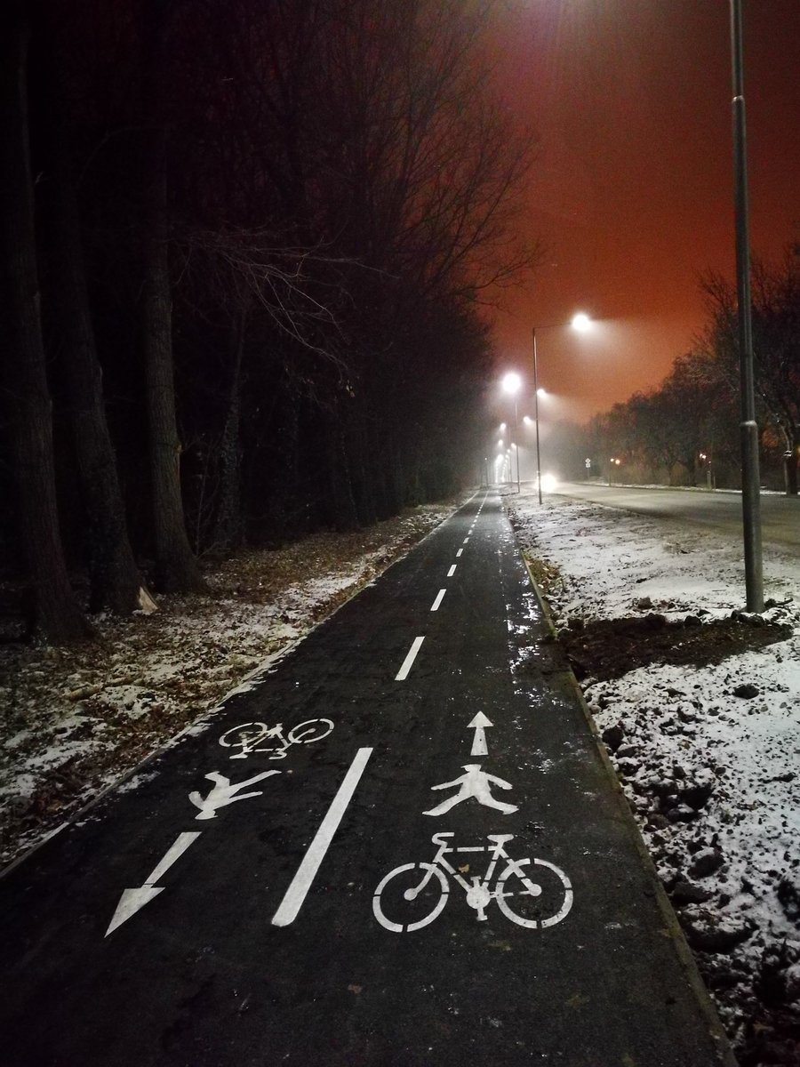 PeterBrocka's tweet photo. Brand new bike path 1.5km with new LED lights...connects the city with Stone Mill lake area.. ou yeah ;) #trnava #bicycle #cycling https://t.co/h0wTZRm4lM