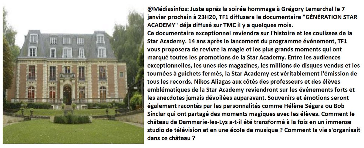 Mediasinfos's tweet photo. Le 7 janvier prochain juste après la soirée hommage à #GregoryLemarchal, @TF1 diffusera le documentaire #GenerationStarAc... https://t.co/t32TbxUjzE