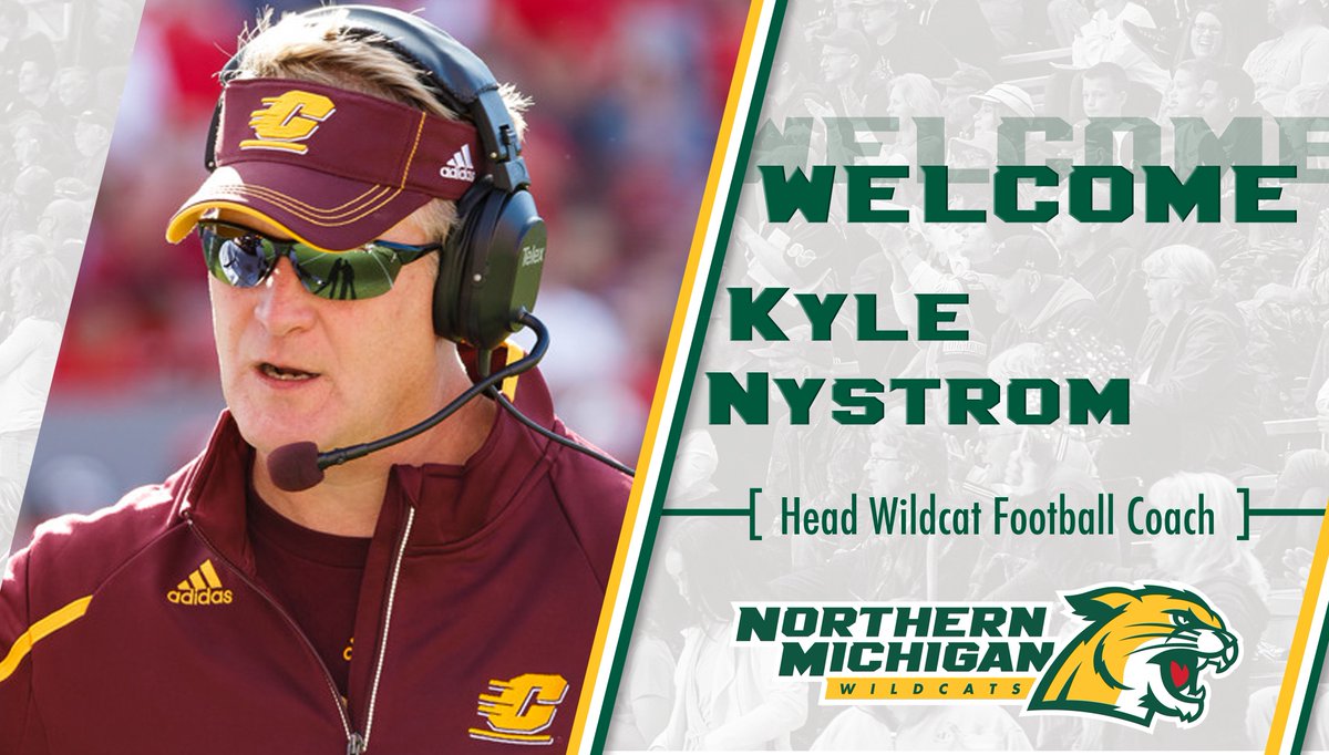 NMU_Wildcats's tweet photo. We're excited to announce Kyle Nystrom (@CoachNystrom) as the 22nd @NMU_Football head coach. Story: https://t.co/TQJY8g4080 #WeAreNMU https://t.co/DUlV0dLXji