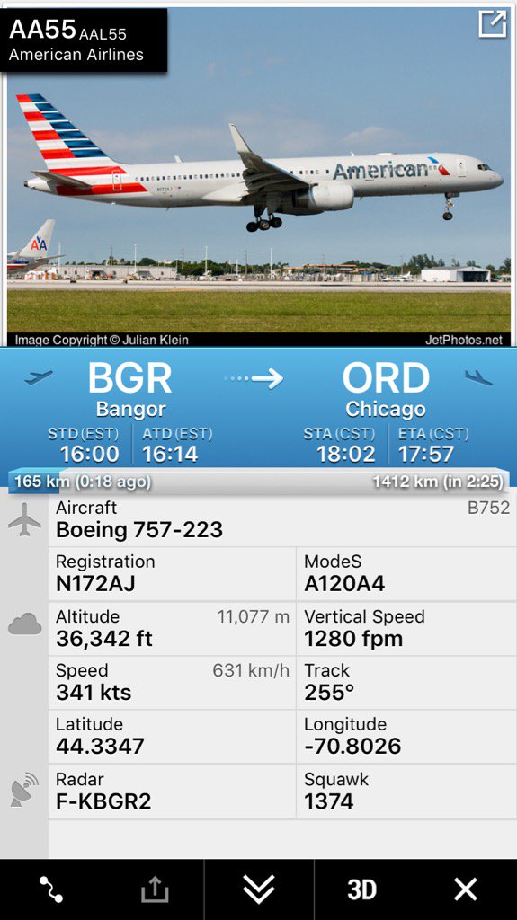 FlightIntl's tweet photo. Flight #AA55 diverted to Bangor earlier and continues to Chicago now
https://t.co/HQnHjMyICd https://t.co/PFfC78ku0W