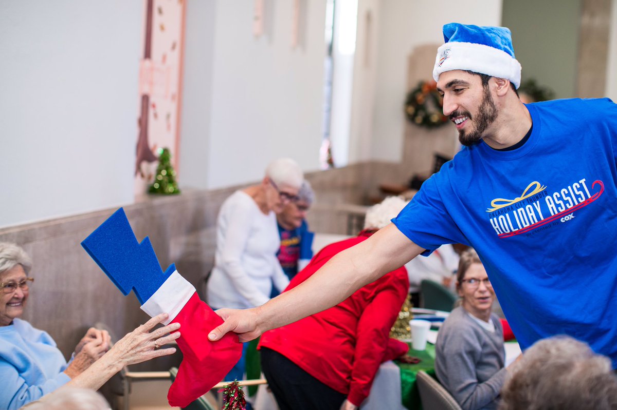 okcthunder's tweet photo. Before heading to the airport for New Orleans, Enes Kanter stopped by Trinity Gardens to deliver holiday stockings. #ThunderHolidayAssist https://t.co/NSy15OUwuA
