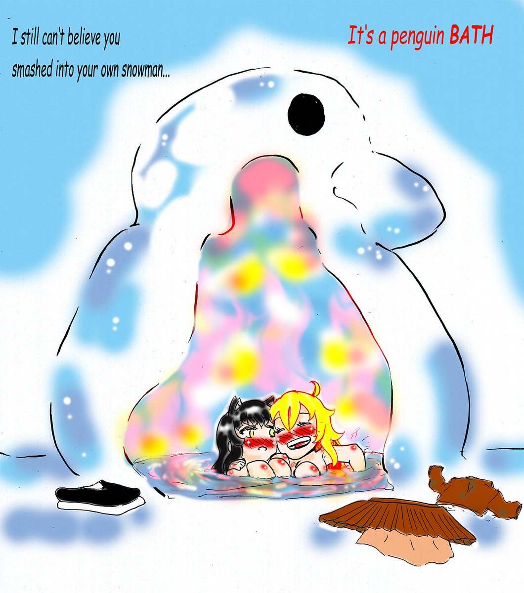 ShaYurigami's tweet photo. Any way here's some #Bumbleby #NSFW #Yuri #snowmanで妄想 #Penguin #jacuzzi #femslash #RWBY for #Promptcember on my #tumblr #fullcolor https://t.co/1SkXexYSEy