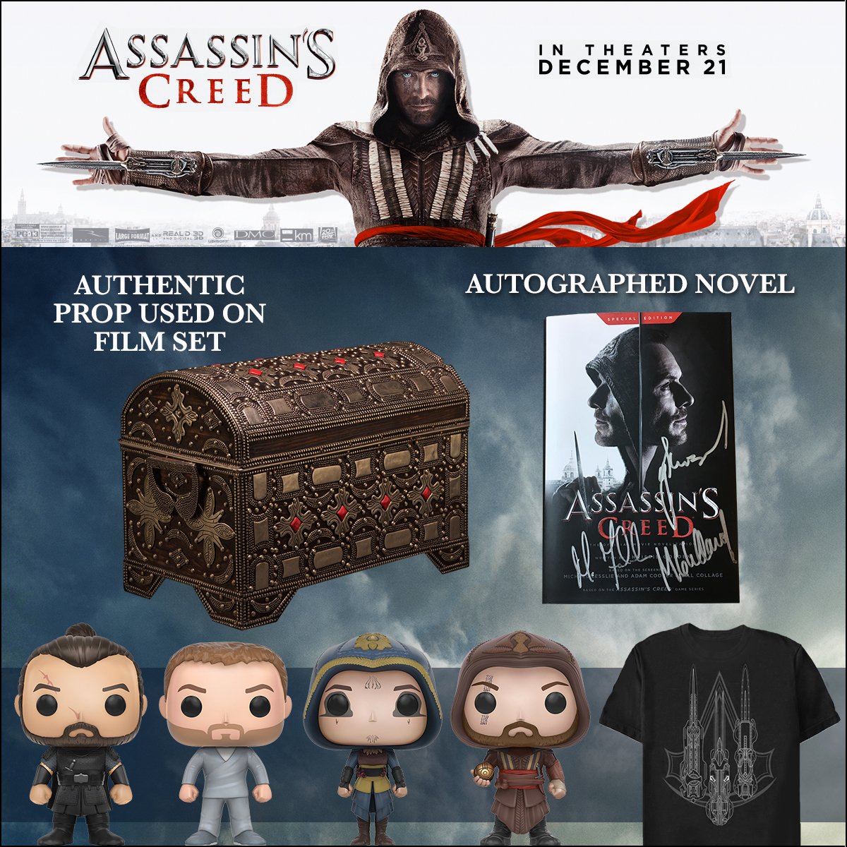Follow &amp; RT for a chance to win this <a href="/AssassinsMovie/">Assassin's Creed</a> prize pack including autographed novel &amp; movie prop! #giveaway regmovi.es/2hAw3XB