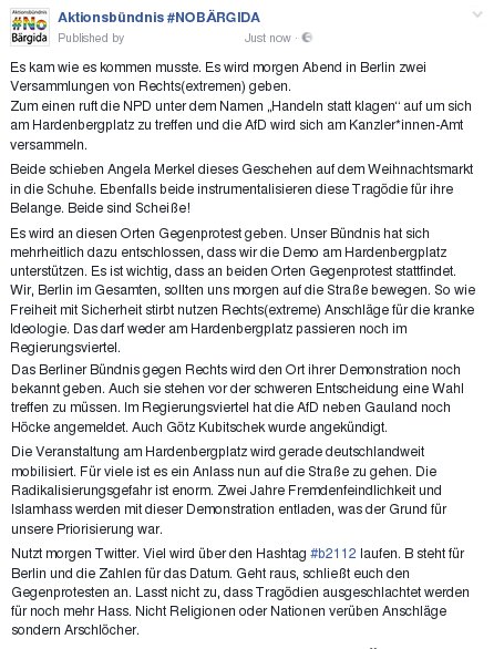 nopegida_berlin's tweet image. #b2112
Am Mittwoch wird es mehrere Demonstrationen + Gegendemonstrationen geben. Wir werden d Demonstration am Hardenbergplatz unterstützen.