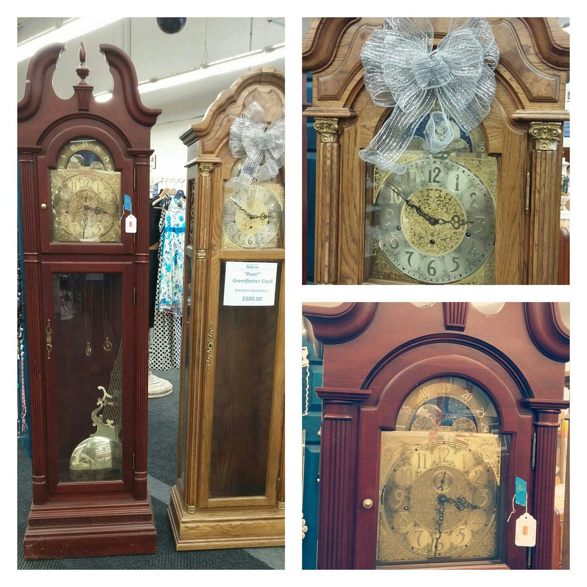 Metro_ReStores's tweet photo. Our Mooresville ReStore has two gorgeous grandfather clocks right now! $225 for clock on the left or $500 for clock on the right. https://t.co/4oWszyoHjZ