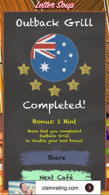I just completed Outback Grill in Letter Soup Café!

Download FREE for iOS:
LetterSoupCafe.com