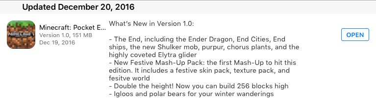 CrafterOfRoblox's tweet image. A NEW MCPE UPDATE HAS CAME OUT TODAY FOR IOS APPLE CHECK IT OUT PLZ