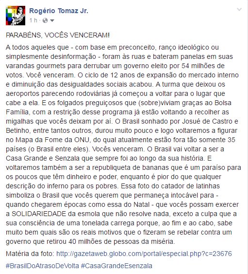 rogeriotomazjr's tweet photo. Parabéns, vocês venceram! O Brasil voltará a ser a Casa Grande & Senzala dessa foto e uma republiqueta de bananas submissa ao Tio Sam https://t.co/9kkYUJOGXY