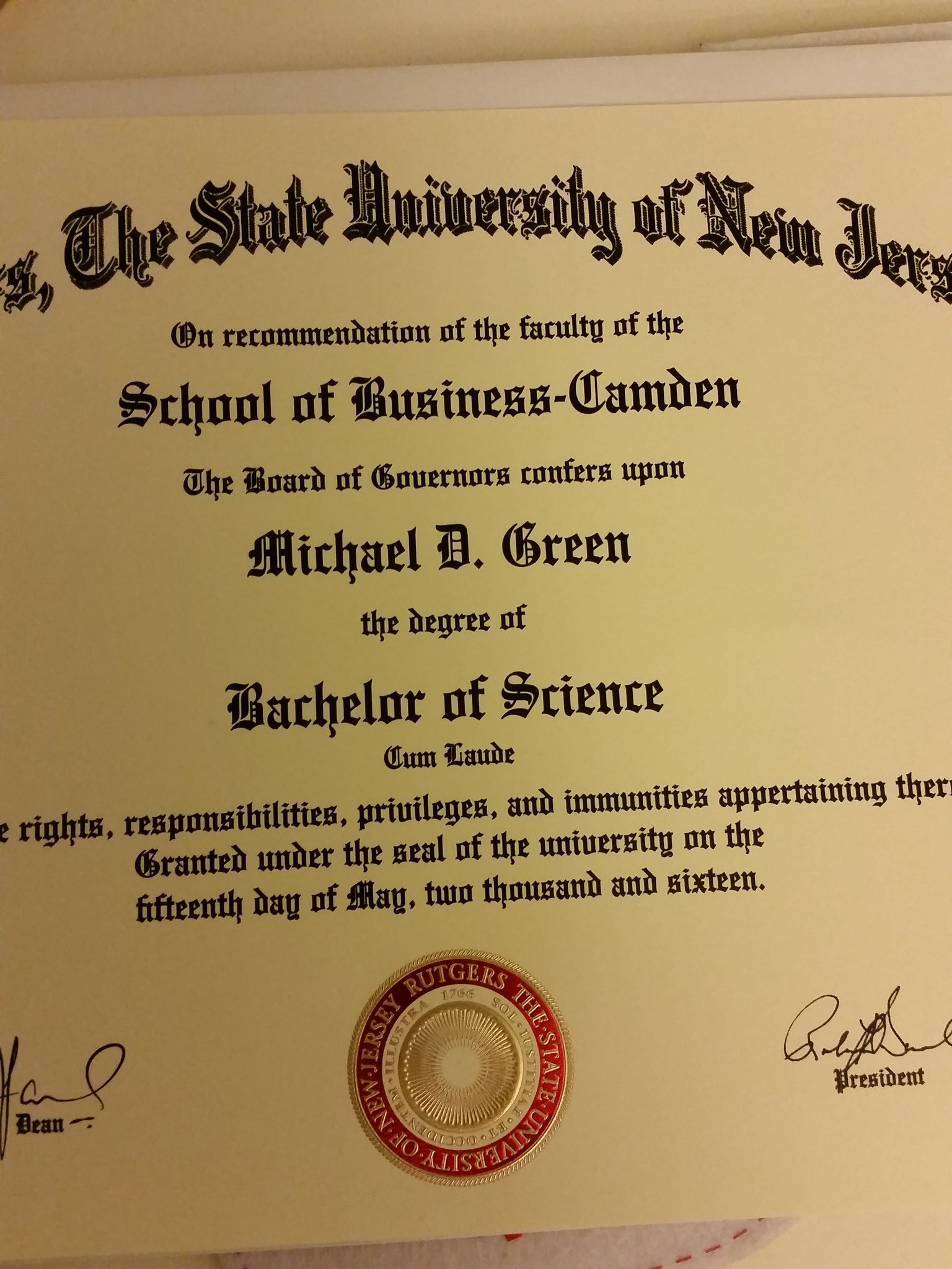 Rutgers University Diploma Mechanical Engineering