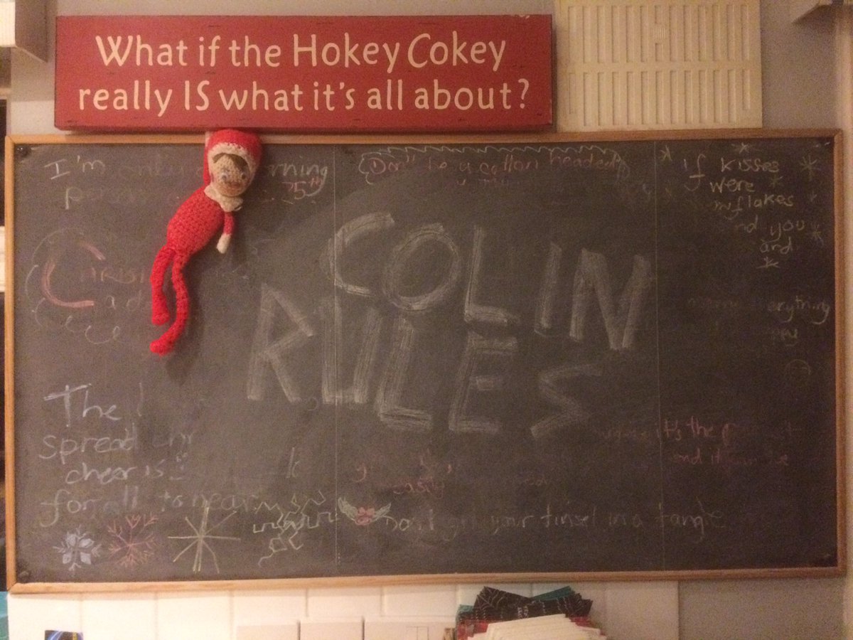 ColinTheElf's tweet photo. Just getting rid of the family's Christmas messages. Surely they'd prefer my artwork, right? @Crayola #funwithchalk https://t.co/aQ2VtPl8Cv