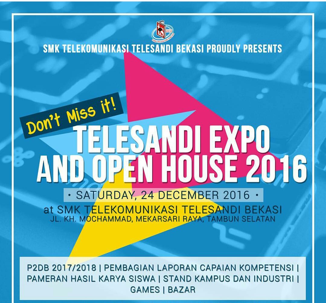 Hai sobat Tels!
Tanggal 24 Desember 2016 jangan lupa datang ke "Telesandi Expo and Open House 2016"
#LulusSmp 
#MauKemana 
#Telesandi