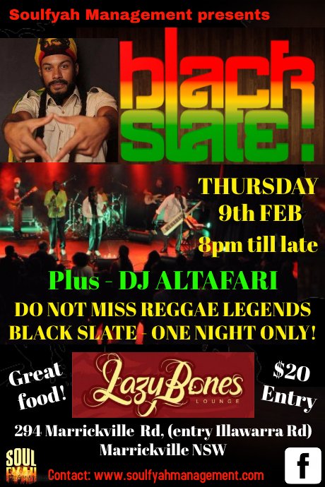 SoulfyahAus's tweet photo. Calling all Reggae massive!! Come check out this event - "Black Slate" in Sydney 9th Feb..
https://t.co/NvV5Mp5whz https://t.co/Bqf8fI3F0K