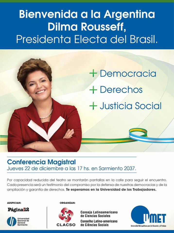 ProtestasEnARG's tweet photo. Bienvenida Dilma a la Argentina! Conferencia Jueves 22/12, 17 hs en Sarmiento 2037 https://t.co/mPVfo9pSnZ